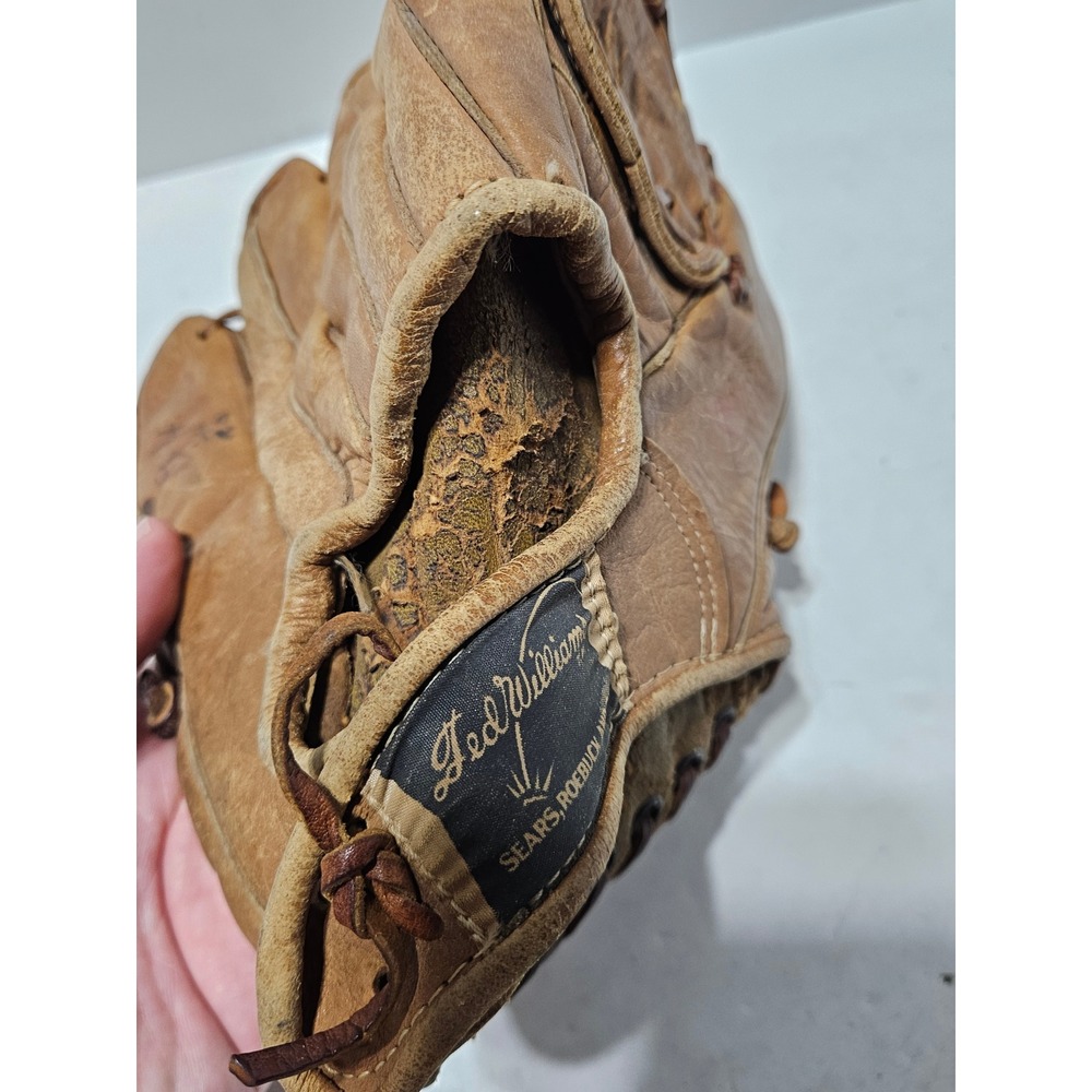 Vintage Ted Williams 1662 Baseball Glove Sears Roebuck and Co Brown Leather RHT - Picture 4 of 11
